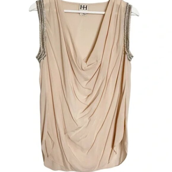 Haute Hippie Blush Draped Top with Beaded Accents - Picture 2 of 12